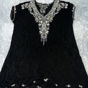Johnny Was Boho Black Embroidered Cults Rayon Dress Sz L
